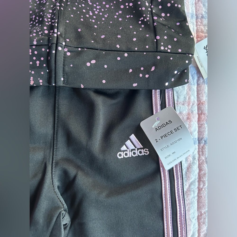 Infant/Toddler Adidas Black Tracksuit with Pink Iridescent Speckles/ Christmas - Picture 4 of 14